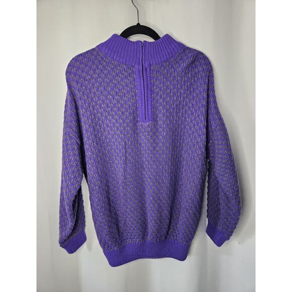 Vintage Hunter Glen Open Knit Sweater Large Purple Gray 1/4 Zip Lightweight - Picture 2 of 6